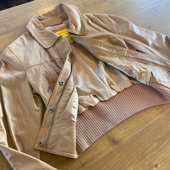 Catherine Malandrino Stunning Lamb Leather Bomber Jacket Coat Camel Tan - Picture 4 of 14